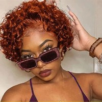 Perruque Courte Pixie Pas Chère 13x4 en Dentelle HD, Coupe Pixie Bouclée, 100% Cheveux Humains, Perruque Frontale Tendance pour Femme