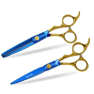 Fashion Design Hair Salon Scissors Blue And Gold Stainless Steel Barber Shear Hair Cutting Scissors