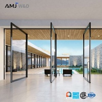 Porte pivotante en aluminium et verre sur mesure, double vitrage trempé, porte coulissante pivotante à économie d'énergie pour maisons modernes