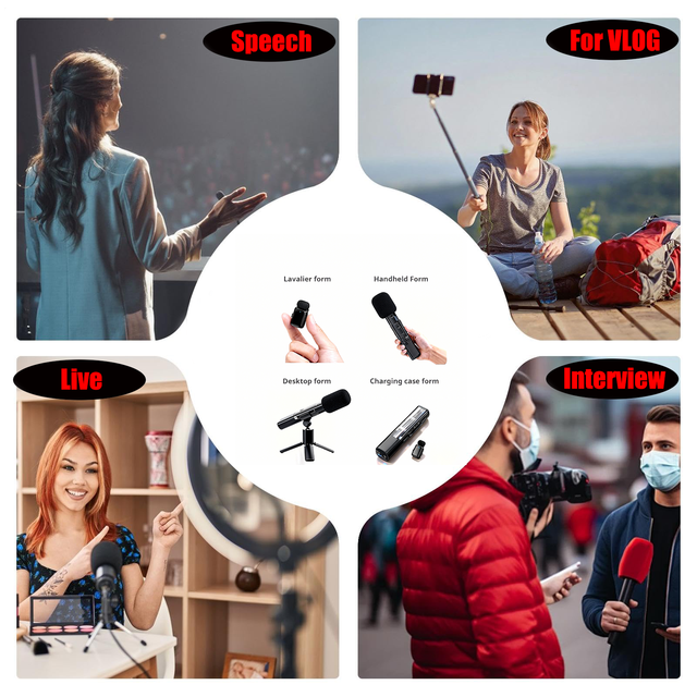 Mini 2.4G Magnetic Wireless Lavalier Microphone Lapel Noise Cancelling Mic for Live Streams Interviews Vlogs Teaching  Recording