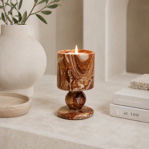Portavelas de Mármol Rojo Monica de NANWEI, Base Esférica de Piedra Natural con Vetas de Vino, Soporte Individual para Velas de Té para <span class=keywords><strong>Hotel</strong></span> - Product Image 1