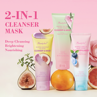 Ensemble Nettoyant et Masque Végan 2-en-1 Fouetté Pamplemousse Figue Arbre à Thé Camélia Baies Nettoyage en Profondeur Éclaircissant Contrôle du Sébum Lavant Visage