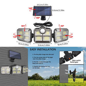 厂家批发户外太阳能庭院灯LED太阳能灯遥控器3头运动传感器灯LED泛光灯 - Product Image 3