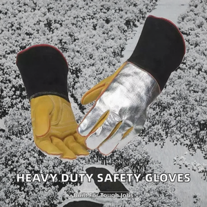 Guantes de Soldadura TIG Reforzados de Piel de Cabra Aluminizada <span class=keywords><strong>JNM</strong></span> SAFETY, Resistentes a la Abrasión, para Trabajo Pesado, Bomberos y Seguridad en Hornos - Product Image 5