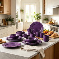 Ensemble de vaisselle en céramique violet à pois, 20 pièces, pour 4 personnes, assiettes et bols, articles de cuisine haut de gamme