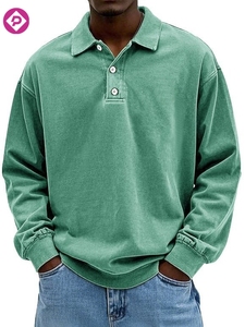 Camiseta Deportiva de Manga Larga para Hombre con Logotipo Personalizado, Lavada y Desgastada, Talla Grande, Cuello <span class=keywords><strong>en</strong></span> V, Color Sólido, Informal - Product Image 5