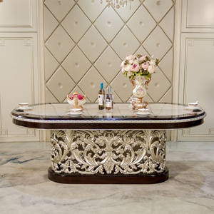 Luxury European Neoclassical Dining Room Furniture Solid <strong>Wood</strong> Carved Dining Table and Chair <strong>Inlaid</strong> With Natural Shell Surface - Product Image 4