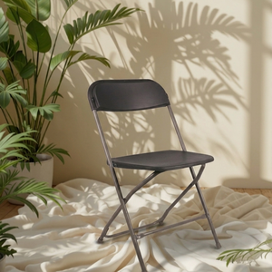 Durable Comfortable Lightweight Modern Flat Back Gray Plastic Folding Chair-Portable Outdoor Dining & Warehouse Use - Product Image 1