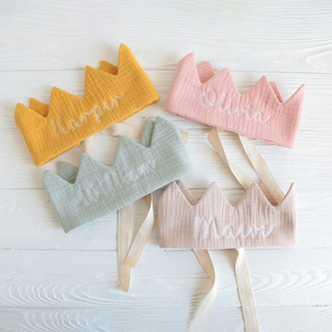 Personalized First Boys Girls Muslin Cotton Fabric <strong>Baby</strong> Toddler <strong>Headband</strong> Hat Kids Birthday Crown - Product Image 3