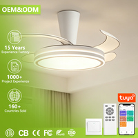 Ventilateur de plafond moderne à pales invisibles avec éclairage LED - Anneau lumineux LED de 42 et 48 pouces, silencieux 30 dB, télécommande, certifié CE