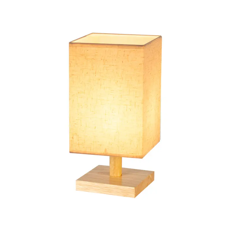 Современная квадратная Настольная лампа с деревянной основой, тканевый абажур, светодиодная настольная лампа для дома, ресторана