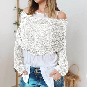 Autumn Winter Women's Soft Windproof <b>Knitted</b> <b>Shawl</b> Scarf with Long Sleeve Outdoor Warm Crop Top <b>Shawl</b> Scarf - Product Image 2
