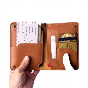 Factory Genuine Leather Vintage Credit <b>Card</b> Passport <b>Holder</b> Business Travel <b>Card</b> <b>Holder</b> <b>Wallet</b> Custom Logo Button Closure Men - Product Image 3