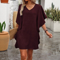 Robe décontractée d'été pour femme INS Wind, col en V, sans manches, évasée, respirante, séchage rapide, en Spandex/Polyester, taille haute, coupe trapèze