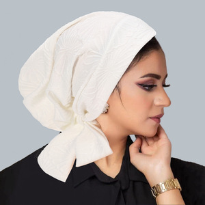 Dames Lange Staart Stropdas Hoofddoek Muts Amazon 'S Nieuwe Etnische Tulband Mode Jacquard Waaierblad Effen Kleur Gemaakt Polyester Voor De Zomer - Product Image 2