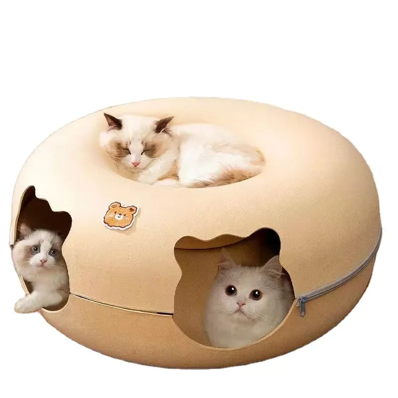 2023 Fashion luxury play sleep one low-cost new explosive products have a sense of security animal model cat felt tunnel nest