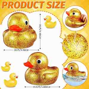 6.89 Inch Giant Glitter Rubber Duck Plastic <b>Bath</b> Toy Squeaky Sound for 0-24 Months Baby Shower Birthday Gift (Gold) - Product Image 2