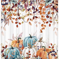Rideau de Douche en Polyester à Motifs de Feuilles d'Automne et Citrouilles, Séchage Rapide, Installation Facile, Durable, Ensemble de Rideaux de Douche Personnalisables en Gros