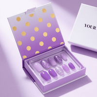 Boîte d'emballage personnalisée pour faux ongles vides, boîte en papier magnétique pour ongles pressés, ongles artificiels, couleur violette