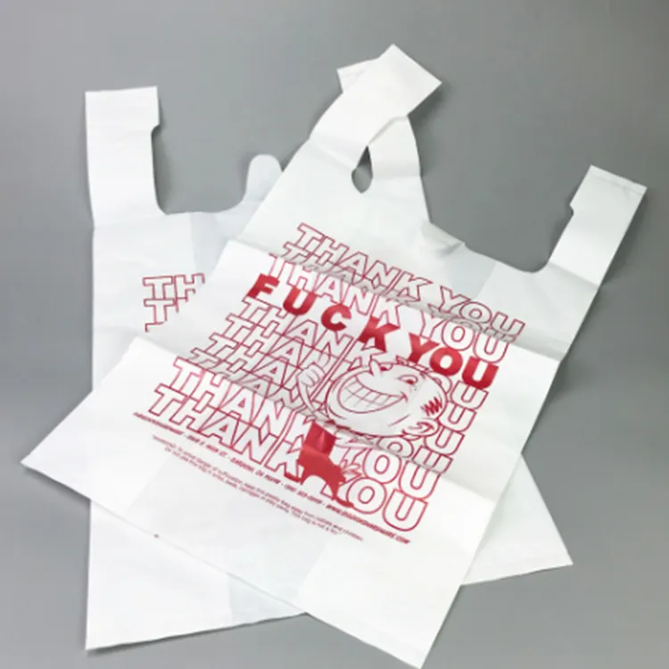 Tailin vente en gros sacs de t-shirt en plastique imprimés personnalisés sac à provisions système à ouverture facile