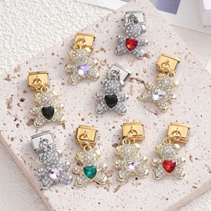 Zircon Bear Charm Pendant With Heart Crystal Micro Pave DIY Jewelry Accessories Unisex Everyday Wear - Product Image 1