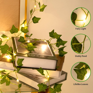 Guirlande lumineuse artificielle en forme de lierre 10m 100 <span class=keywords><strong>LED</strong></span> IP44 Blanc chaud Fonctionnant sur piles avec télécommande pour usage intérieur/extérieur - Product Image 4