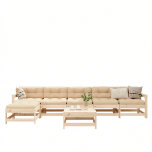 Ensemble de salon de jardin modulaire en pin naturel, bois massif, 6 places, mobilier d'extérieur contemporain - Product Image 1