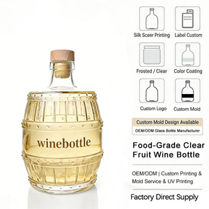 Nouvelle conception, <span class=keywords><strong>bouteille</strong></span> en verre <span class=keywords><strong>vide</strong></span> de 500 ml en forme de baril, ronde, <span class=keywords><strong>pour</strong></span> liqueur, <span class=keywords><strong>vin</strong></span>, gin, whisky, vodka, tequila, avec <span class=keywords><strong>bouchon</strong></span> en liège - Product Image 6
