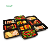 Ensemble de plateaux à repas en pp, rectangulaires, contenants à repas, 1 compartiment, base noire avec couvercle transparent, cuisine écologique, restaurant