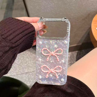 Coque de téléphone intégrale 360° avec nœud, dégradé, coquillage, diamant et perle, pour iPhone 17 16 15 14 Pro Max, avec protection d'appareil photo et motif dessin animé