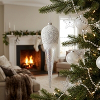 Ornement de Noël suspendu en forme de goutte de glace blanche givrée, pendentif en verre torsadé scintillant arc-en-ciel pour la décoration des fêtes d'hiver nordiques