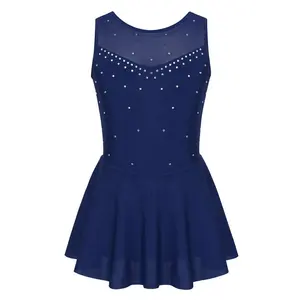 Kids Meisjes Sparkly Rhinestone Tulle Terug Figuur Schaatsen Roller Schaatsen Jurken Ballet Kostuums Dans Turnpakje Jurk