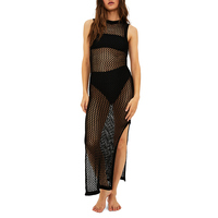 Hete aanbieding: dames bikiniset met zwart gehaakt omslagjurkje, mouwloos, zijsplit, maxi