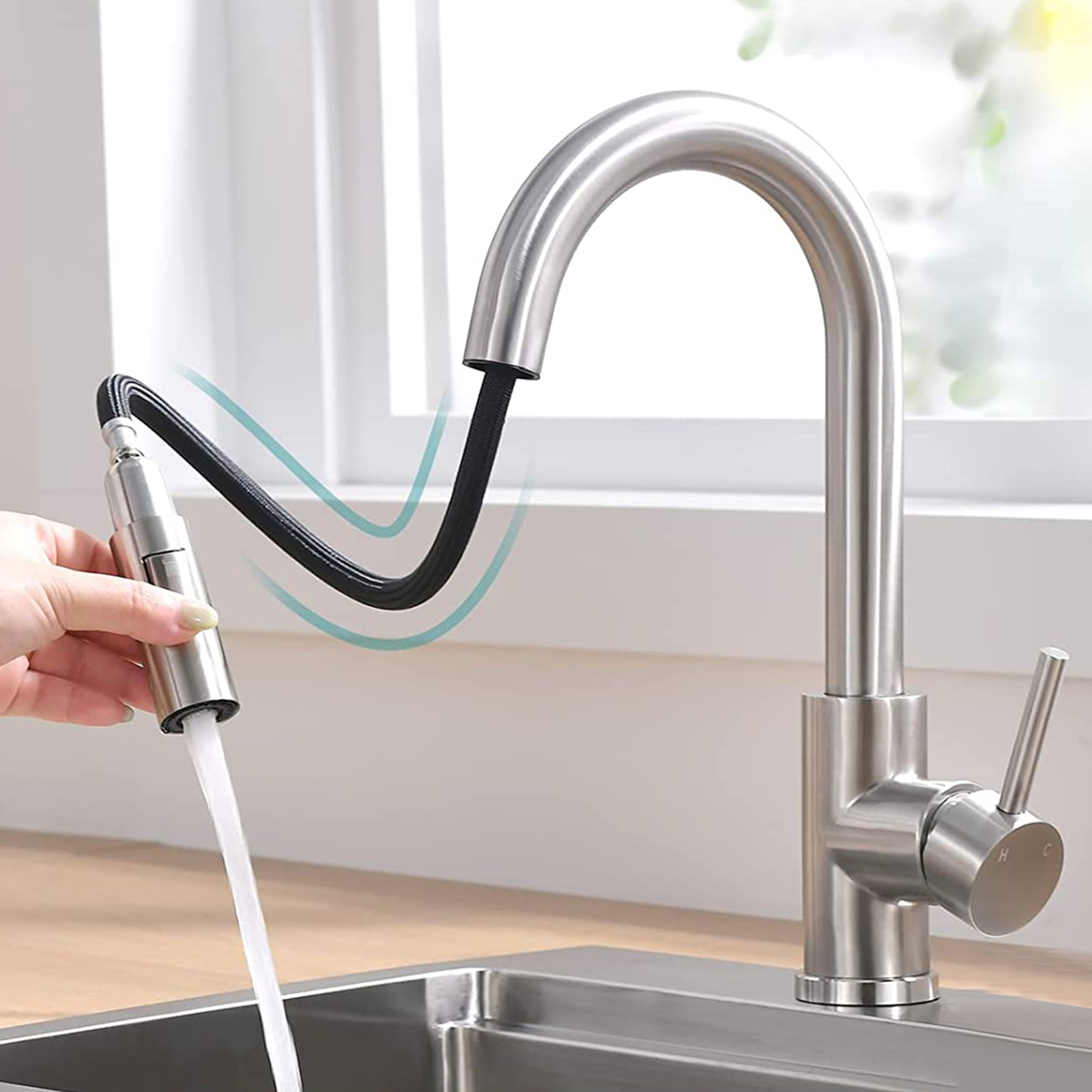 Moderner Bar Waschbecken Wasserhahn für Küchen spüle Einhand mit ausziehbarem Sprüh gerät Heiß-und Kalt zubereitung Waschbecken Wasserhahn gebürstet Nickel CLASSIC