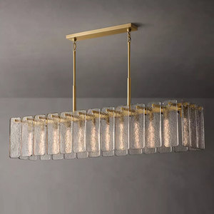 Lampe suspendue contemporaine moderne pour îlot de cuisine, grande lampe rectangulaire en verre italien haut de gamme, lustre de luxe - Product Image 2