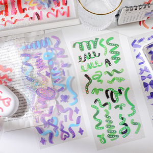 Trung Quốc Nhà sản xuất tùy chỉnh cầu vồng Kawaii DIY Craft Holographic tim Ribbon Sticker tấm cho sổ lưu niệm kế hoạch trang trí 100PC - Product Image 1