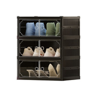 Meuble à chaussures pliable en plastique transparent noir, double rangée, grande capacité, multifonction, portes coulissantes magnétiques