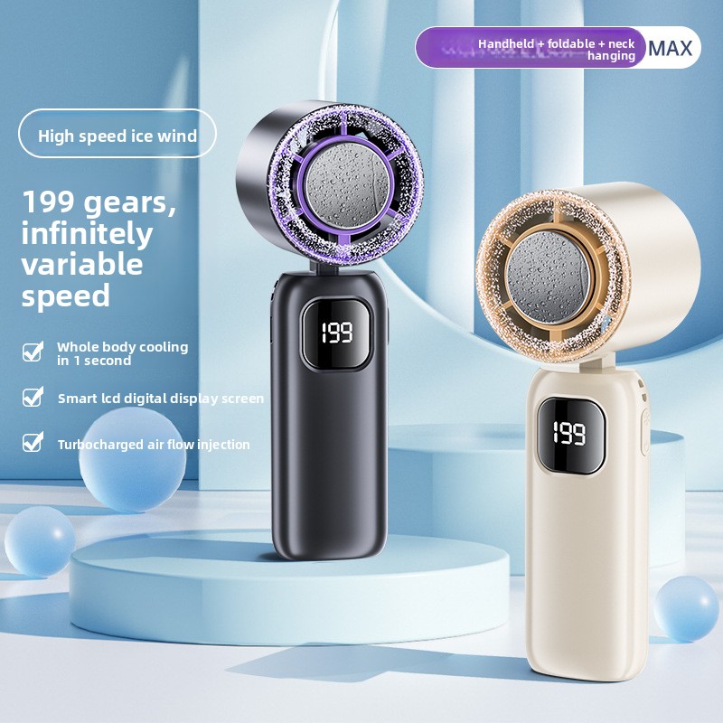 New Semiconductor Ice-Handheld Fan Foldable Dual-Use Neck USB Charging Outdoor Portable Mute Wholesale Brushless Motor 6-Speed