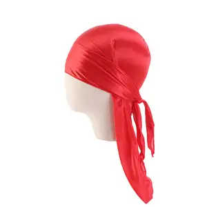 Anak-anak Satin Silky Durag dengan Topi Gelombang Set Bayi Durags Unisex Ekor Panjang dan Tali Lebar Headwraps Turban