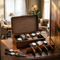 Boîte à montres en bois personnalisée avec rouleaux et séparateurs en velours amovibles, boîte de rangement multi-compartiments en bois pour montres et bijoux
