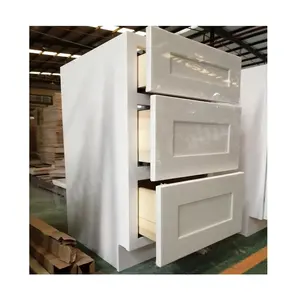 White Shaker American Kitchen Cabinet Solid Wood Door Drawer Base Cabinets Vietnam