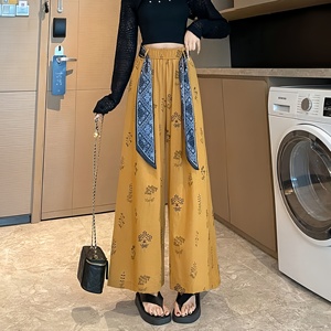 <span class=keywords><strong>Pantalones</strong></span> de <span class=keywords><strong>Verano</strong></span> para <span class=keywords><strong>Mujer</strong></span>, Finos, Holgados, de Cintura Alta, con Estampado Floral, con Cordones, <span class=keywords><strong>Pantalones</strong></span> Anchos Casuales para Dama - Product Image 3