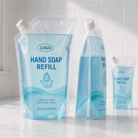 Sachet Doypack personnalisé pour recharge de savon liquide avec bec verseur, bouchon à vis, soufflet de fond et LOGO imprimé pour produits de nettoyage liquides