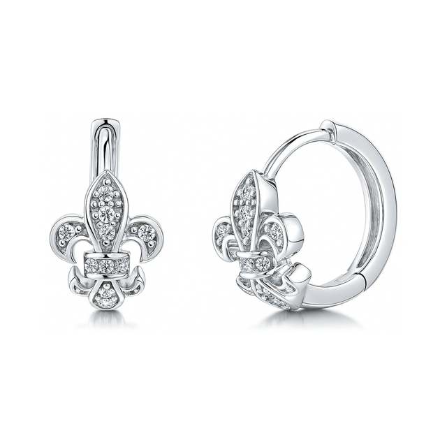 Wholesale Silver Hoops Fleur De Lis CZ Mini Huggie Earrings in Sterling Silver Pave CZ Cubic Zircon Hoop Earrings
