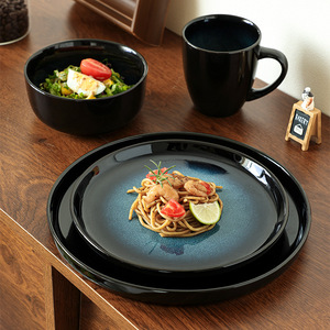 Service de table en céramique rétro européen, émaillé au four, assiettes et bols ronds en grès pour la maison, la cuisine et la salle à manger - Product Image 1