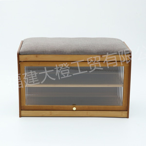 Bamboo <b>Shoe</b> <b>Rack</b> With Acrylic <b>Door</b> Frame And Cushion Top For Living Room Entryway - Product Image 3