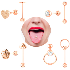 10 unids/set corazón Rosa lengua Piercing lengua anillo de acero inoxidable pezón anillo hélice Piercing lengua cuerpo joyería Barbell - Product Image 1