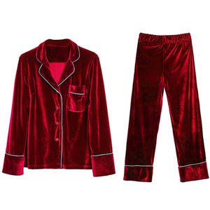 Servizio personalizzato <span class=keywords><strong>pigiama</strong></span> in <span class=keywords><strong>velluto</strong></span> rosso a maniche lunghe in poliestere - Product Image 5