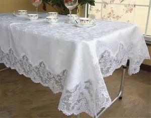 Popüler tasarım toptan düğün otel için polyester dantel sınır masa örtüsü masa örtüsü