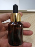 Bouteilles en verre transparent, avec pipette opée et capuchon en aluminium doré, épaules inclinées, ambre, vert, bleu, 15ml, 30ml, 60ml, 100ml, 120ml